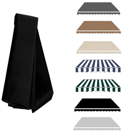 Schwarzer Markisen-Ersatzstoff für Terrasse, Balkon und Deck, 500 x 300 cm, Sonnenschutz mit Volant, wetterfestes Markisenmaterial