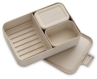 Brabantia Make & Take Lunch Box Bento (2L), Removable Compartments for Food Separation, Plastic Food Container Lid with Clips, Bento Box, Dishwasher & Microwave Safe, Soft Beige, 25.5 x 16.7 x 6.2 cm