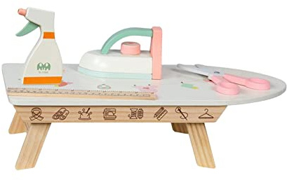 JISADER Simulation Ironing Toy with Wooden Iron, Ironing Board, And Accessories Fine