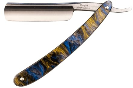 Rasiermesser Set für Herren – Klassisches Rasiermesser mit fester Klinge inkl. Pinsel, Abziehriemen & Schale – Nassrasur Set für Einsteiger & Fortgeschrittene (Mehrfarbig (Acryl Blau/Gold))