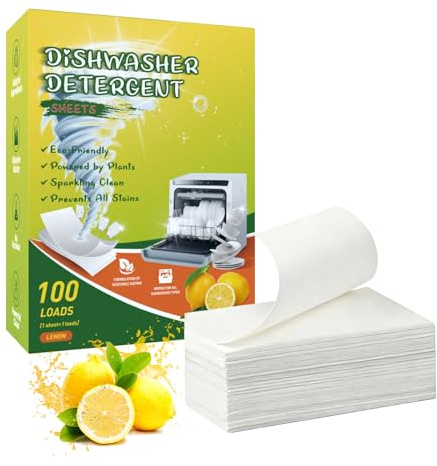 HASAIKA® Diskmaskinsblad, diskmaskinsblad, med citrondoft, lämplig för porslin av glas, keramik och plast (100 stycken)