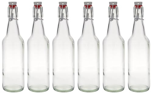 Flaschenland 6er Set 500 ml Glasflaschen rund aus Klarglas mit Bügelverschluss für Bier Saft Limo Likör Sirup wiederverwendbar vielseitig für Brauen Abfüllen Aufbewahren