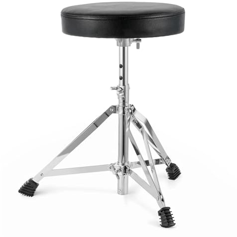 EVERGOODS Drum Stool Adjustable Folding Drum Throne Piano Stool Music Chair – Padded Seat for Guitar, Keyboard, Drums Durable Metal Frame Comfortable Seat
