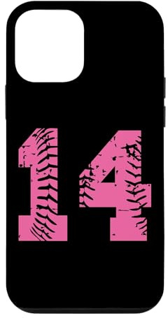 Custodia per iPhone 12 mini Baseball Softball Rosa Numero #14