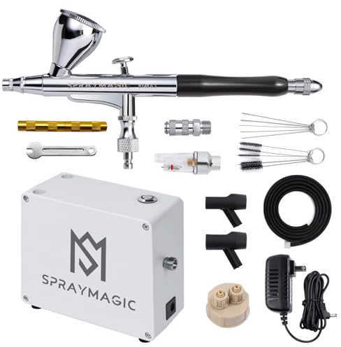 Kit de aerógrafo con compresor de aire, 50 PSI, alimentación por gravedad de doble acción, no obstruye, juego de cepillo de aire para pintura, pistola aerográfica para modelos, arte de uñas