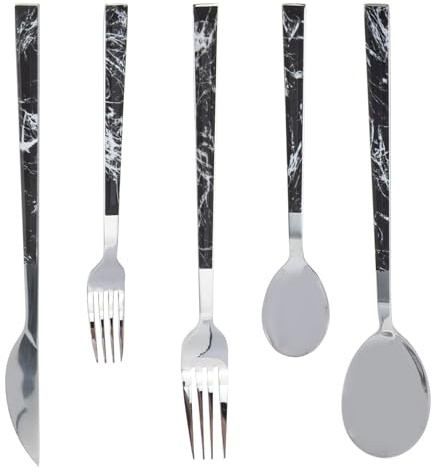 BUGUUYO Couverts Acier Inoxydable Marbré 5pièces Pour Restaurants Et Adultes Avec Structure Robuste Ustensiles De Table Réutilisables