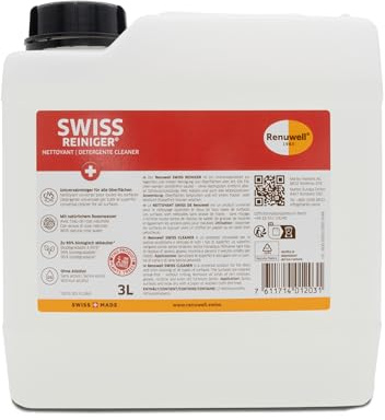 Renuwell Swiss Reiniger, 3 Liter Kanister – Kraftvolle schonende Reinigung ohne Alkohol, entfernt Fett, Schmutz & Ablagerungen, für Holz, Kunststoff, Metall & Stein, Schweizer Qualität