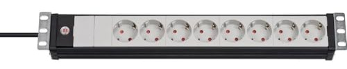 Brennenstuhl Premium-Line Power Strip 8-Way - 19 Inch Format Ideal for Server Cabinets (Multiple Socket with 3 m Cable, Made in Germany) Black/Grey