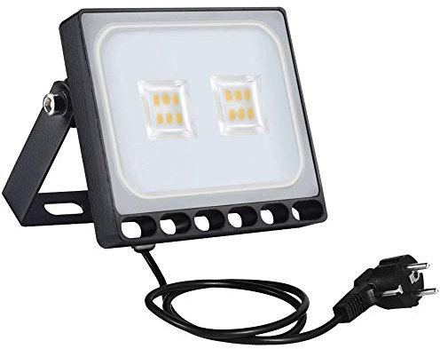 Proyector Led exterior 10w, Sararoom 800LM Super Brillante Focos Led Exterior con enchufe 3000K Blanco Cálido Reflector LED Floodligt IP65 Impermeable Luz de Seguridad para Garaje Patio Terraza Jardín