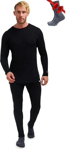 Merino.tech 100% Merino Unterwäsche Herren Set Shirt & Hose + Wandersocken | Leicht/Midweight/Schwer Funktionsunterwäsche, Skiunterwäsche, Thermounterwäsche Set für Wandern, Ski, Outdoor, atmungsaktiv