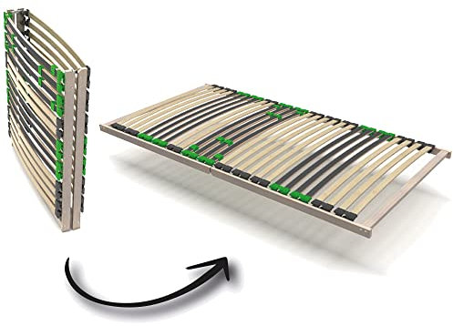 Lattenrost 90x200 cm FixSTAR, Lattenrahmen mit 7 Zonen und 28 flexiblen Federleisten aus Birke-Schichtholz in Duo-Kappen, Rahmen aus Buche - Keine Montage da KEIN BAUSATZ, bis 140 kg belastbar