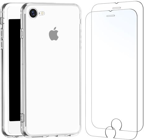 NEW'C Hülle für iPhone 8/7 (4,7 Zoll) Ultra Transparent Silikon Weiches TPU Gel und 2 × Panzer Schutz Glas für iPhone 8/7 (4,7 Zoll)