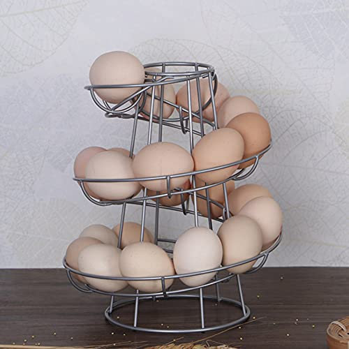 Yagosodee Egg Skelter Dispenser Rack Spiral Design Metal Egg Skelter Freestanding Wire Chicken Egg Storage Organizer Display Holder, Silver, Medium