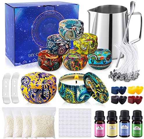 JOTOL Kerzenherstellung Kit,Kerzen Selber Machen Set,DIY Kerzenherstellung Zubehör für Anfänger,einschließlich Kerzendochte,Dochte Aufkleber,8 Kerzendosen,4 Farben Farbstoffe ect