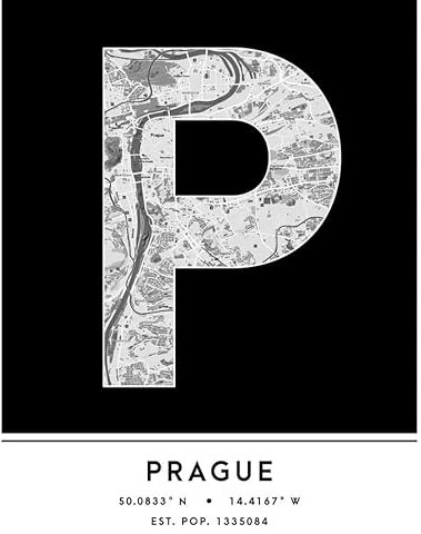 Wee Blue Coo Prag Tschechien Stadtplan Schwarz & Weiß Ungerahmter Druck 30x40 cm
