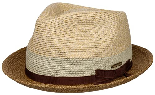 Stetson Contrast Brim Player Toyo Strohhut Zweifarbiger Hut Moderne Diamond-Krone UV-Schutz 40+ Damen Herren Frühjahr Sommer Natur XL (60-61 cm)