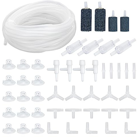 48 accessori per pompe ad aria per serbatoio di pesce, valvola di ritegno in pietra di ossigeno, valvola di regolazione della valvola di aspirazione e tubo dell'aria per acquario I/T/L/Y (bianco 6 m)