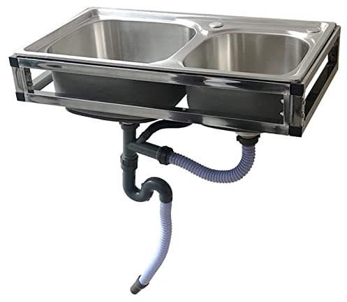 Lavandino per Montaggio a Parete Lavamani, lavello Commerciale in Acciaio Inossidabile 304 Lavello da Cucina a 2 Scomparti, lavelli da Bar/Preparazione per Stazione di lavello da Esterno, per Garage,