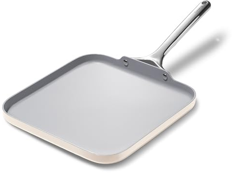 Caraway Square Griddle Pan - 11” Square Pan - Non-Stick Ceramic Coated - Non Toxic, PTFE & PFOA Free - Oven Safe & Compatible with All Stovetops - Cream