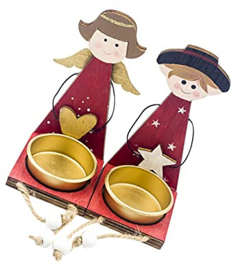 DECHOUS 2satz Weihnachtskerzenständer Aus Holz Engel-Stil Dekorativ Für Party Heimdekoration Mit Abnehmbarem Metallbecher Flacher Basis Für Sicheren Stand Als Geschenk Geeignet Junge Mädch