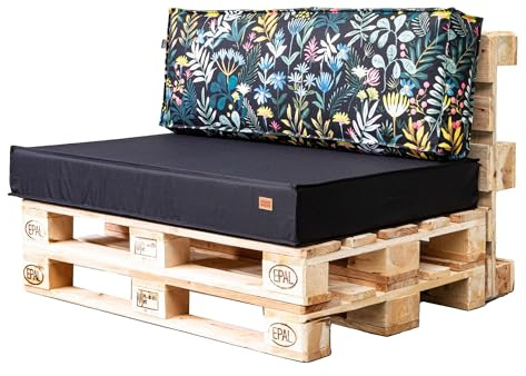 GoldenGroup Gartenset Kissen für Palettenmöbel Schwarz & Wiese, Strapazierfähiges Gewebe, Palettenkissen Set Gefüllt Schaumgranulat & Schaumstoff, 120x65x15 Sitzkissen, 120x40x10 Rückenkissen