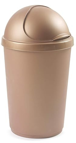 VR7 50L GOLD Kitchen Bullet Bin, Rubbish Bin with Large Opening Flap, Plastic Bin, Ideal Dustbin for Home, Bedroom, and Office Use, Plastic Kitchen Bin, Waste paper Bin, Indoor Trash Basket
