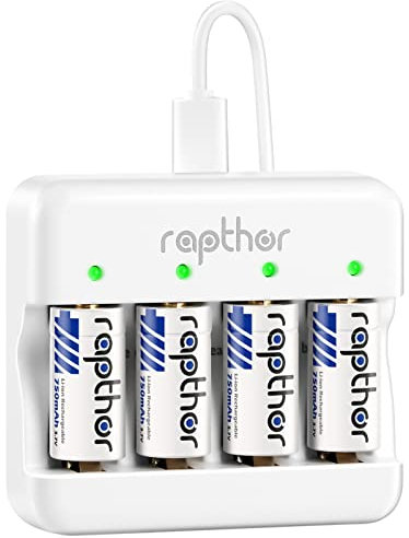 Rapthor Rechargeable 123A / 123 Lithium Batteries 750mAh with Fast Charger Compatible with Arlo Wireless Security Camera Flashlights Smart Sensors Alarm System (4 Batteries+ 1 Fast Charger)