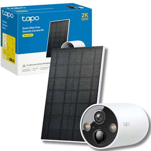 Tapo C425 KIT 2K 4MP QHD Battery Solar Security Camera Outdoor Wireless, 150° Super-wide FOV, Colour Night Vision, No Monthly Fee, AI Detection, Two-way Talk, IP66, Works with Alexa & Google