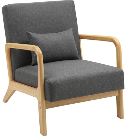 CLP Fauteuil Relax Hibbing I Fauteuil rembourré en Tissu I Structure en Bois d'hévéa I Fauteuil pour Le Salon et la Chambre à Coucher Couleur:Gris foncé