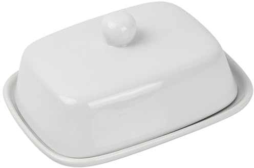 Pagezol Mantequera con tapa, mantequillera de cerámica, plato de queso, pequeño recipiente de mantequilla cubierto con asa, soporte de almacenamiento de mantequilla, bandeja de mantequilla blanca para