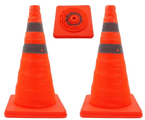 18 Traffic Safety Cones with Reflective Stripes,Parking Retractable Cones,Collapsible Reflective Traffic Cones for Training
