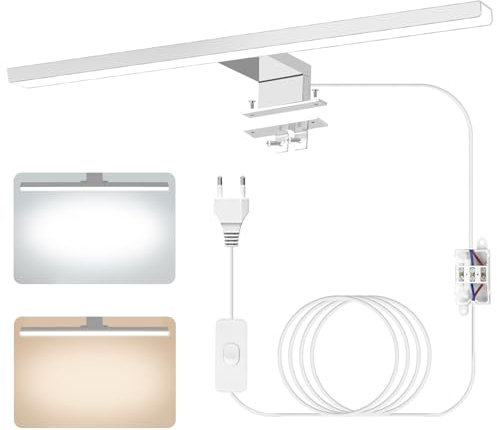 Zaxiva Lampada Bagno LED, Temperatura Bicolore 4000K-6000K, 40cm 12W, Specchiera Impermeabile di Alluminio con Interruttore