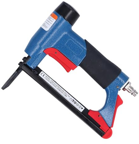 Pneumatic Staple Gun with Non Slip Handle 140 Stapler Capacity 2 Inch Extended Nozzle Convenient Release Switch and Safety Switch for Woodworking Furniture Maintenance and Floor