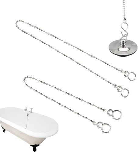 2 Stück Spülbeckenstopper Kette, Kette für Abflußstopfen Stopfen Stöpsel Waschbecken Kugelkette, mit S Haken für Becken Badzubehör, Badewanne Sinken Stöpsel Kugel Kette Ersatz (30 cm,50 cm)