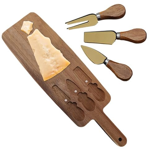 Tabla de queso con mango, tabla de cortar para embutidos de madera,Bandeja de queso para servir Tablas para embutidos de madera | Platos de queso multifuncionales, bandejas para servir con utensilios