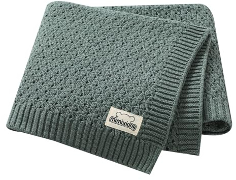 mimixiong 100% Cotton Knitted Cellular Baby Blanket for Boy Girls