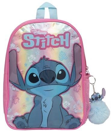 Sac à dos Disney holographique arc-en-ciel Porte-clés et poche pour bouteille d'eau Joli sac à dos multicolore pour l’école et la crèche, M