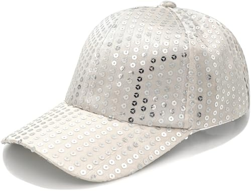 YeeHeen Gorra de béisbol con lentejuelas con purpurina para niños y niñas, sombrero de hip hop brillante, plata, Talla única