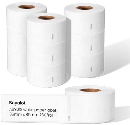 Buyalot 10 Rollen Kompatibel mit Dymo 99012 Etiketten (36x89mm), S0722400 | Kompatibel mit LabelWriter 450/4XL/400/Twin Turbo/Duo, 260/ Rolle, 2600 Adressetiketten