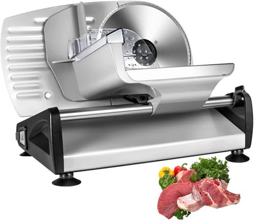 Electric Meat Slicer - Deli Slicer 200W with Dual 19cm Blades - Adjustable Thickness 0-15mm for Home & Commercial Use - Commercial-Grade Safety with Food Pusher for Cheese, Bread, Ham