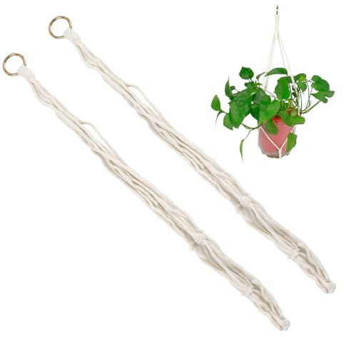 Fogbush 2 Stück Makramee Blumenampel aus Baumwolle Boho Deko Beige 58cm Hängeampel für Pflanzen Innen Außen Garten Wohnzimmer Balkon Fenster Wanddekoration