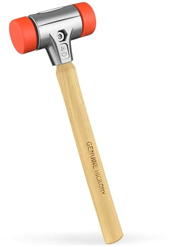 C&T Schonhammer,Rückschlagfreie Hämmer,runder PU-Hammerkopf in Orange, Gewicht 375 Gramm, Länge 330 Millimeter, Durchmesser 40 Millimeter, Griff aus echtem Hickoryholz,Gehäuse aus Aluminiumdruckguss.