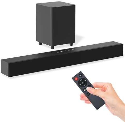 ZYMY 2.1CH Soundbar with Subwoofer for TV, 120W Peak with Bass, 25 Inch | Surround Sound System, Subwoofer 30W, Sound Bar Compatible with Bluetooth/Optical/AUX/MIC/COAX Input for TV, PC, Monitor