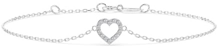 EDELIND Herz Armband mit 13 Diamanten 0.07 ct - Goldarmband Damen 585 Weißgold Ankerkette, Armkette Länge 17 cm - Klassisches Armkettchen als Geschenk
