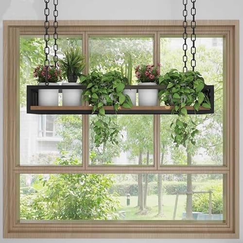 SXBHDM Ceiling Hanging Plant Shelf with Chain and Metal Frame, Flower Pot Stand, Large Hanging Planter for Indoor Plants, Plants Holder Ideal for Heavier Pots Window(80x25x15cm)