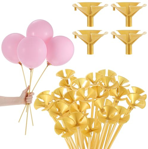 Elegaperma 30pcs Gold Plastic Balloon Sticks,Balloon Sticks with Cups,Palitos para Globos,Long Gold Balloons Holder Stick for Birthday Parties,Easter,Holiday,Wedding,Anniversary Decoration