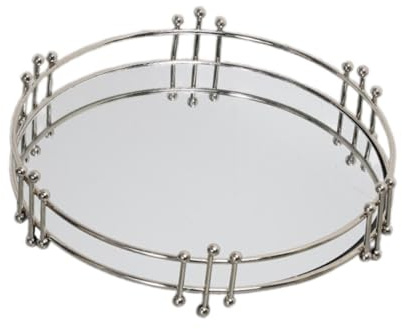 BEALIFE Speglad sminkbricka för prydlig förvaring av kosmetika och diverse moderna och eleganta dekorationsbrickor smycken, Silver, 25.8x5.9 cm