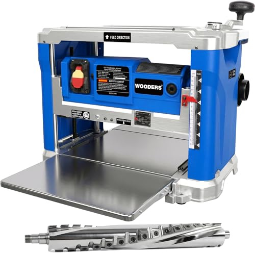 WOODERS 13-Inch Thickness Planer with Spiral Helical Cutterhead, 15A 2000W Wood Planer Machine, 10000RPM Tungsten Carbide Inserts, Micro-Adjustable Depth Control for Professional Woodworking