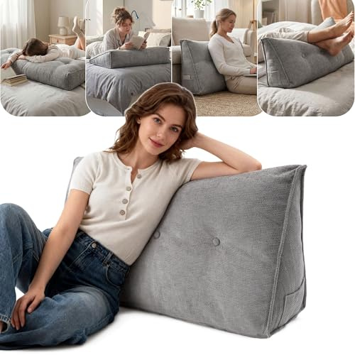 DARDVORLAG Rückenkissen 100cm breit,Sofakissen Keilkissen für Bett und Sofa geeignet,Keilkissen bett dreieckiges Lesekissen Sofa Kissen,Abnehmbarem und Waschbarem Bezug,Praktischem Seitenfach (100 cm)