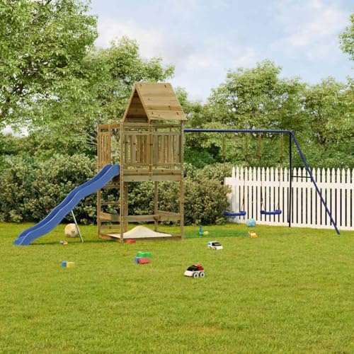 LoogCape Torre da gioco in legno di pino impregnato con scivolo, altalena e sabbiera per bambini in giardino, struttura da arrampicata resistente alle intemperie, robusta casetta da gioco in legno per